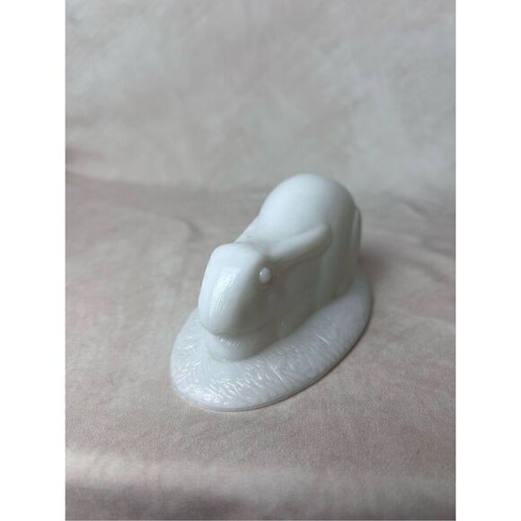 Flaccus Milk Glass Rabbit Top Covered Dish - Picture 2 of 6